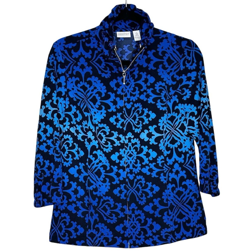 Zenergy By Chico's Zip Front Printed Jacket With 3/4 Sleeves